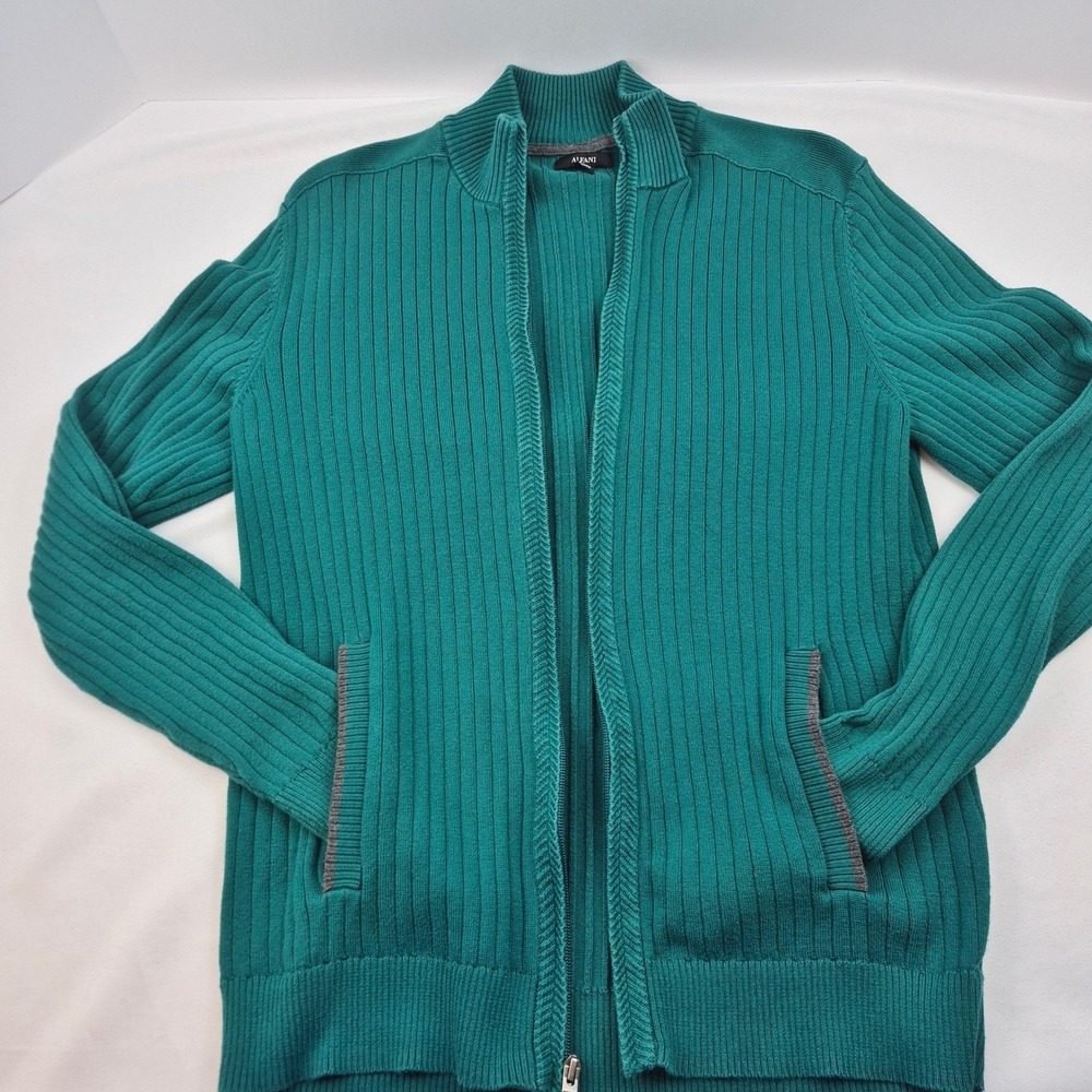 Alfani Teal Ribbed Full Zip Up Cardigan Sweater Women's‎ XL 100% Cotton Pockets